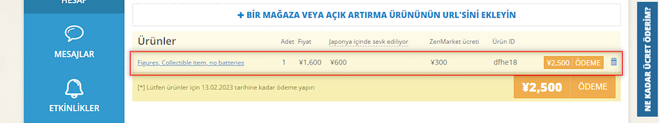 5. Adım Japonya'dan ürün Alma ve Ödeme