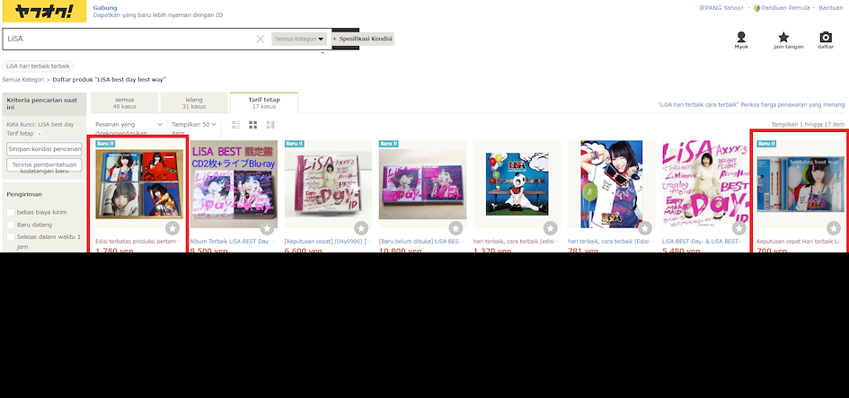 Hasil pencarian LiSA di JDirectItems Auction