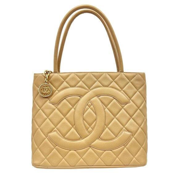 Chanel reprint tote vintage matelasse caviar skin beige gold metal fittings