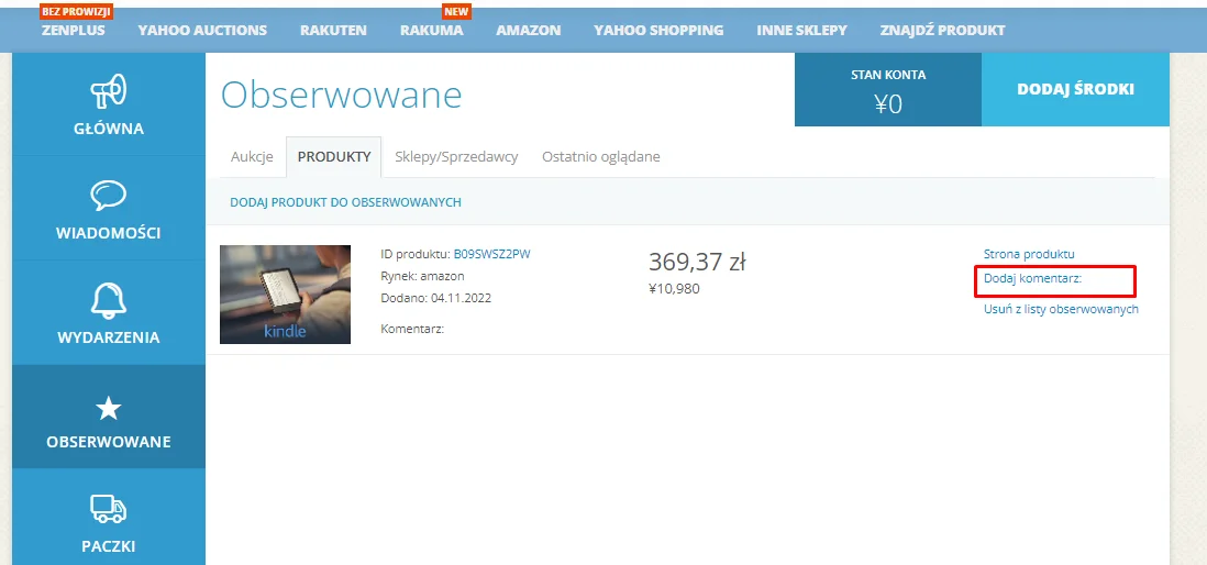 Strona obserwowanych na profilu