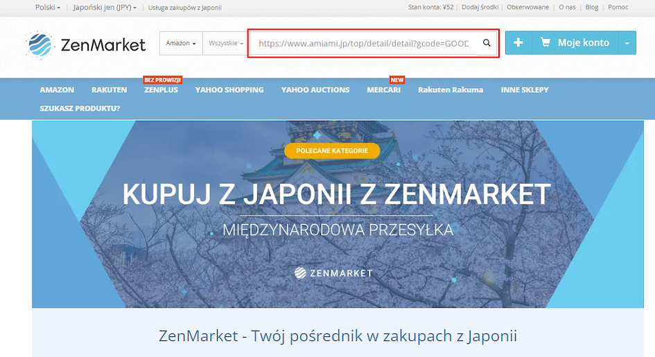Strona zenmarket - dodawanie przedmiotu do koszyka