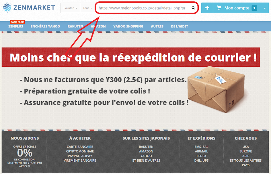 Ajout d'un lien produit Melonbooks dans la barre de recherche ZenMarket