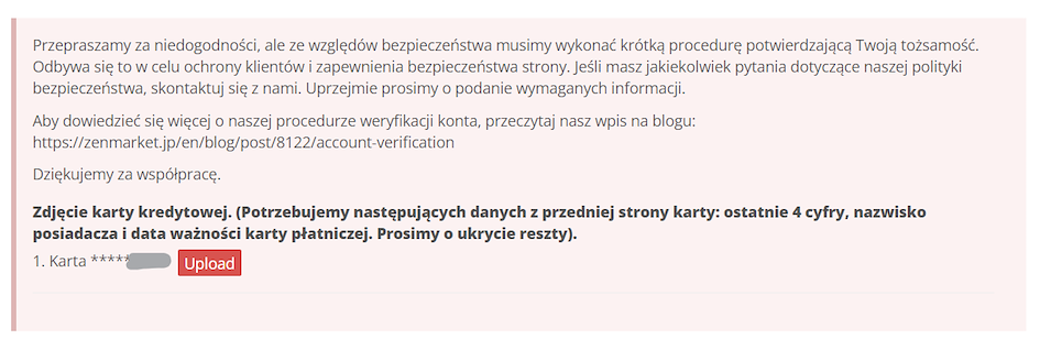 Zdjęcie karty kredytowej dla ZenMarket