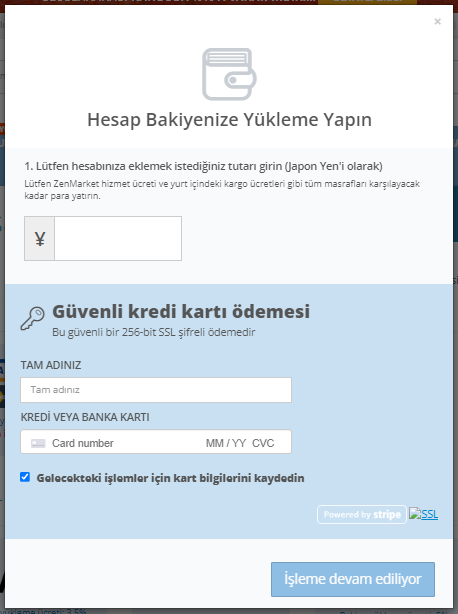 ZenMarket kredi kartı ile bakiye para y&uuml;kle