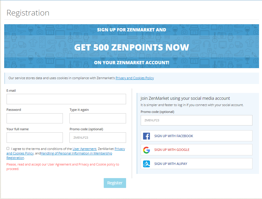 ZenMarket Sign Up Page