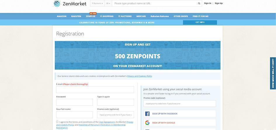 ZenMarket Registration Page