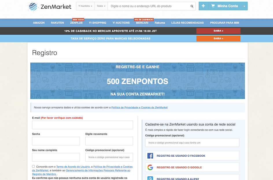 Cadastro na ZenMarket