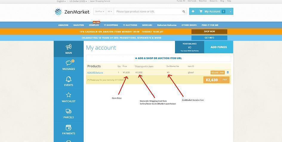 ZenMarket My Account List 