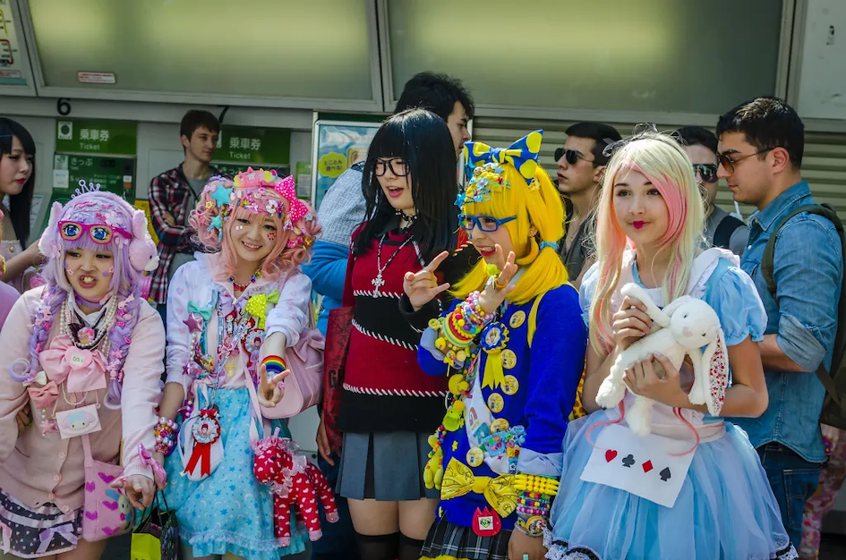 Japanese girls wearing Harajuku styled clothes