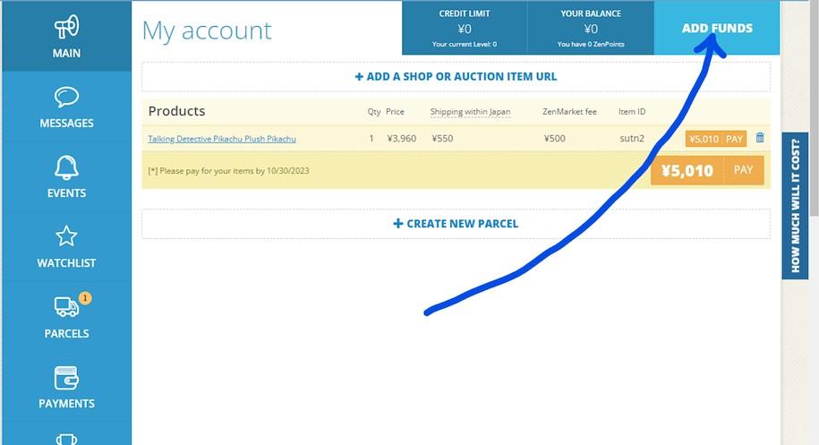 ZenMarket Add Funds button