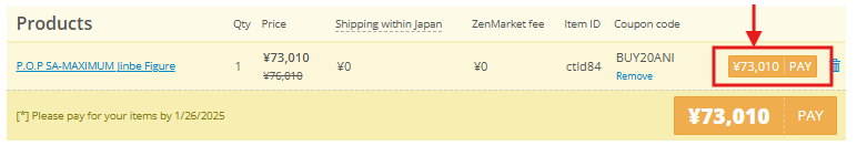 Screenshot of ZenMarket account