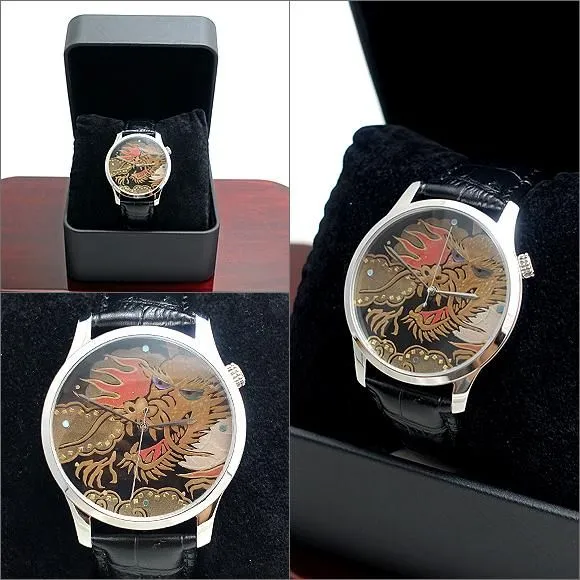 Japanese wristwatch with a hand-lacquered face