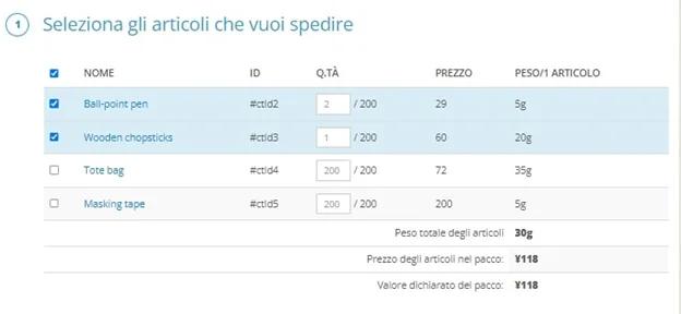 Selezione articoli da aggiungere a carrello di ZenMarket