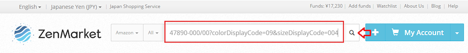 paste product url into search bar on zenmarket