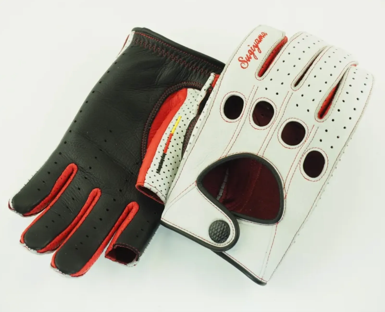 Japanese leather driving gloves with custom embroidered personalization, name or logo of your choice