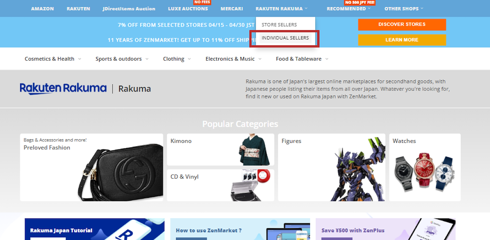 ZenMarket Rakuma Individual Seller Tab