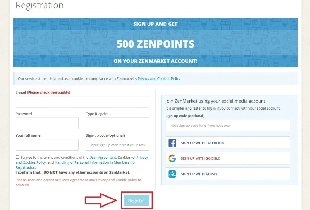 Registration on ZenMarket