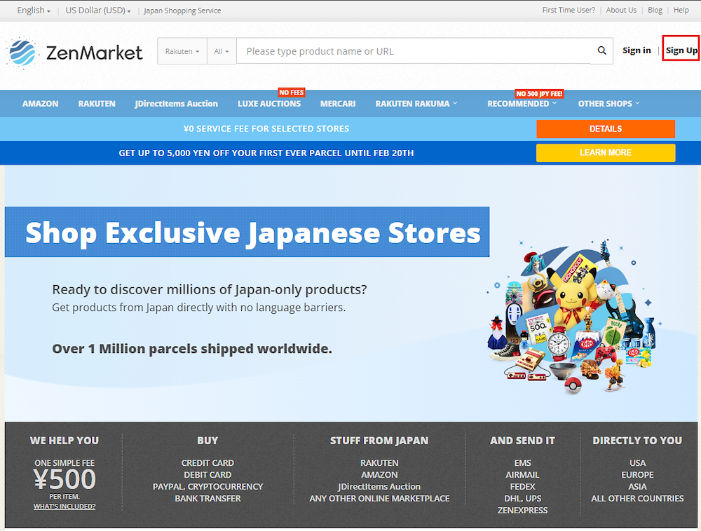 Sign up button on the top-right corner