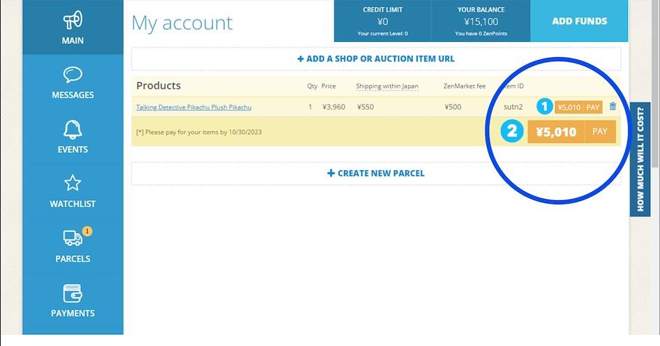 ZenMarket pay buttons