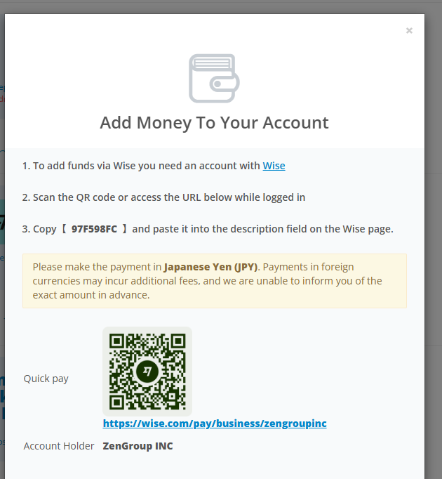 Adding Funds to Zenmarket with Wise