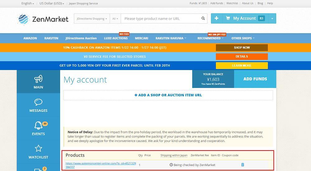 Item being checked by ZenMarket customer support