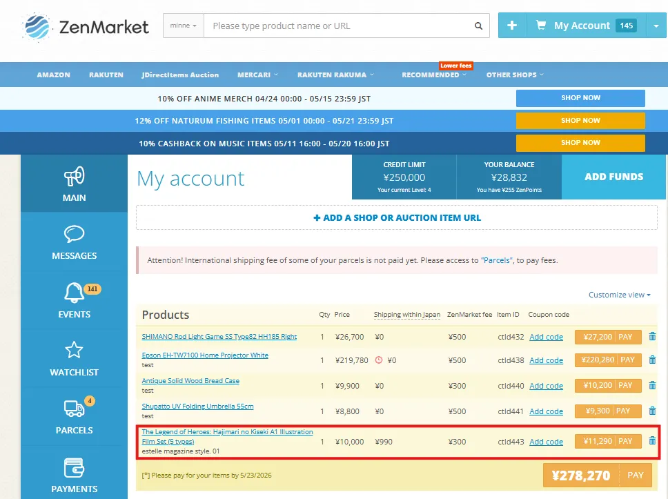 Pay for the Item on ZenMarket