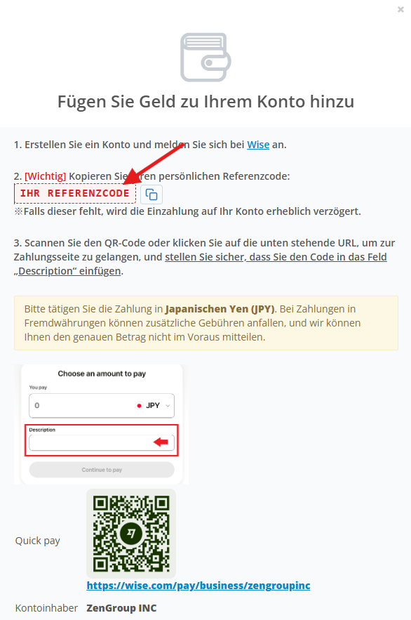 Wise payment window