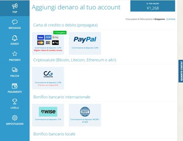 Pagina con i metodi di pagamento di ZenMarket