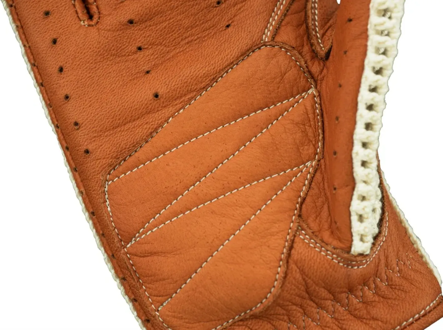Reinforced and overstitched palms on Cacazan leather driving gloves for greater long-term durability