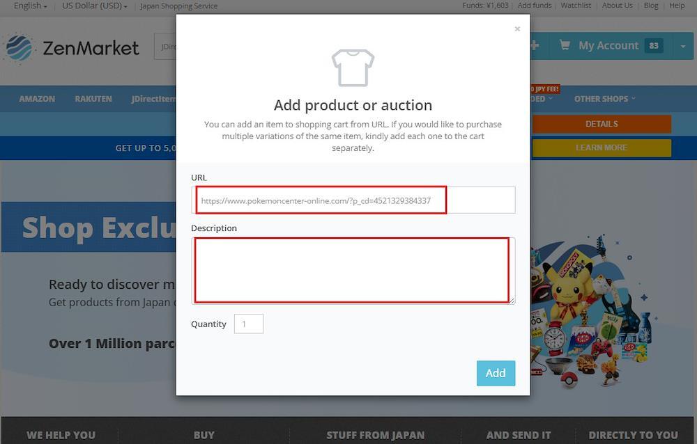add quantity and additional comments to zenmarket other store product request